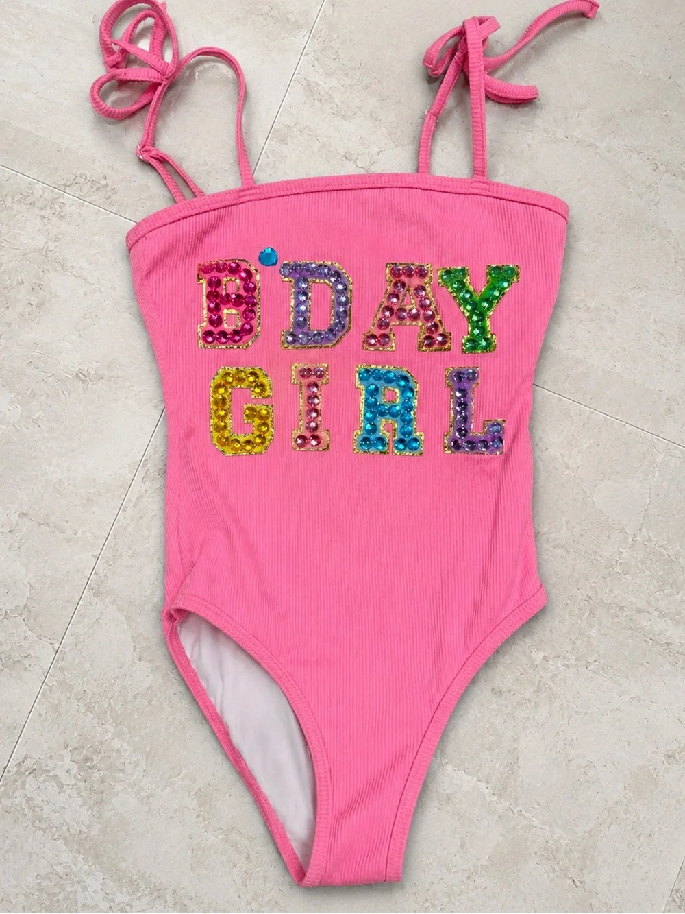 Lola + The Boys Bright Pink Sequin 'B'DAY GIRL' One-Piece Swimsuit